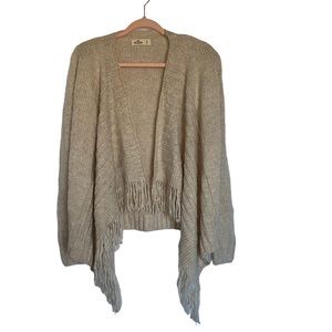 Hollister Wool blend Fringe Ribbed Hem Open front Cardigan